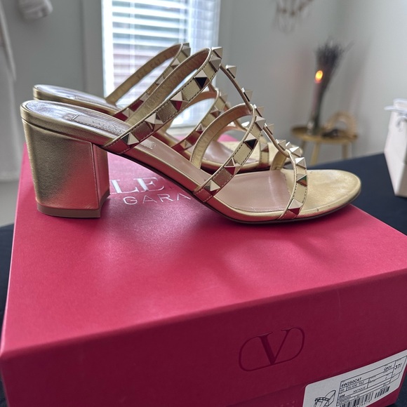 Valentino Gold Strappy Heels with Studs - Picture 1 of 5